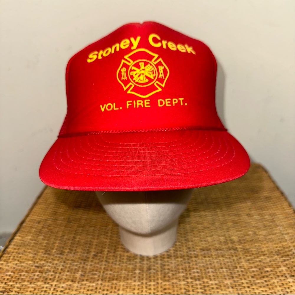 Vintage Nissin Cap Trucker Hat Stoney Creek Volunteer Fire Dept Rope Snapback